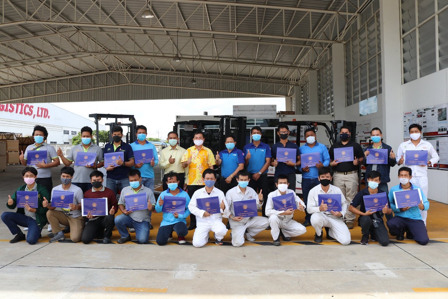 Group photo of certified forklift trainees at A.N.I. Logistics