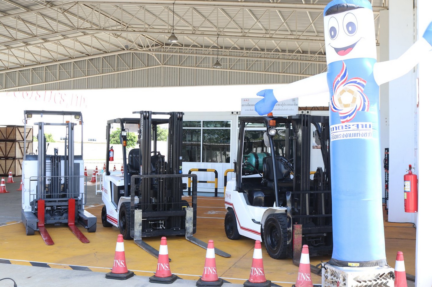 Forklifts lined up at the A.N.I. training center yard
